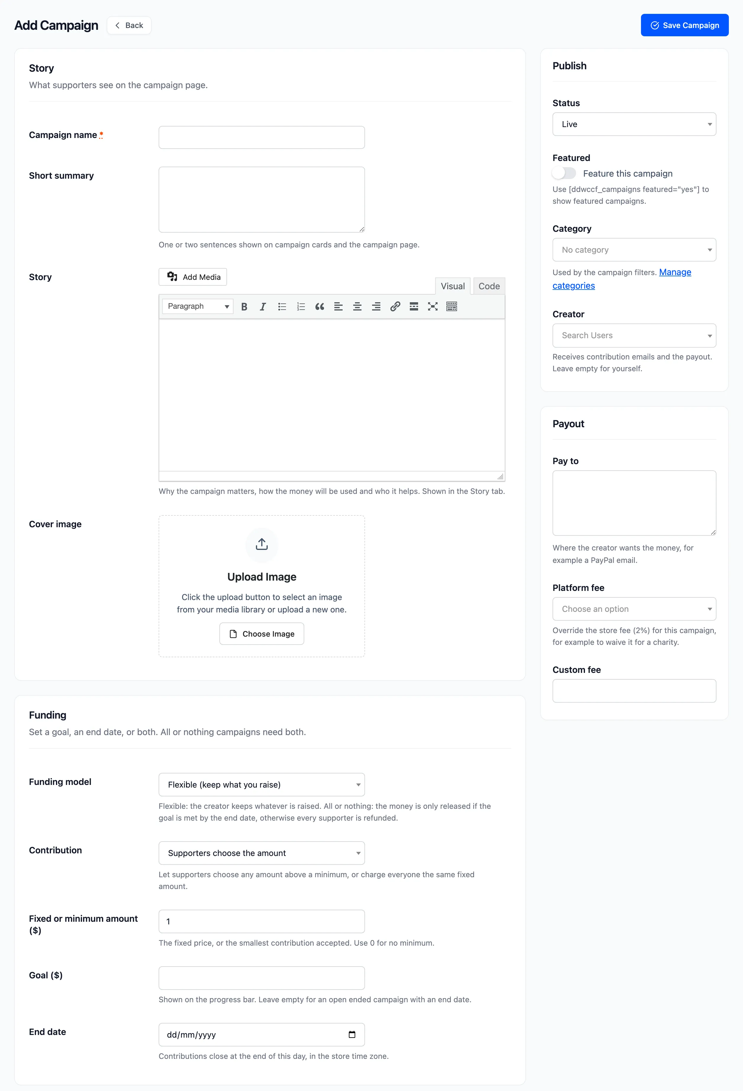 The empty Add Campaign form
