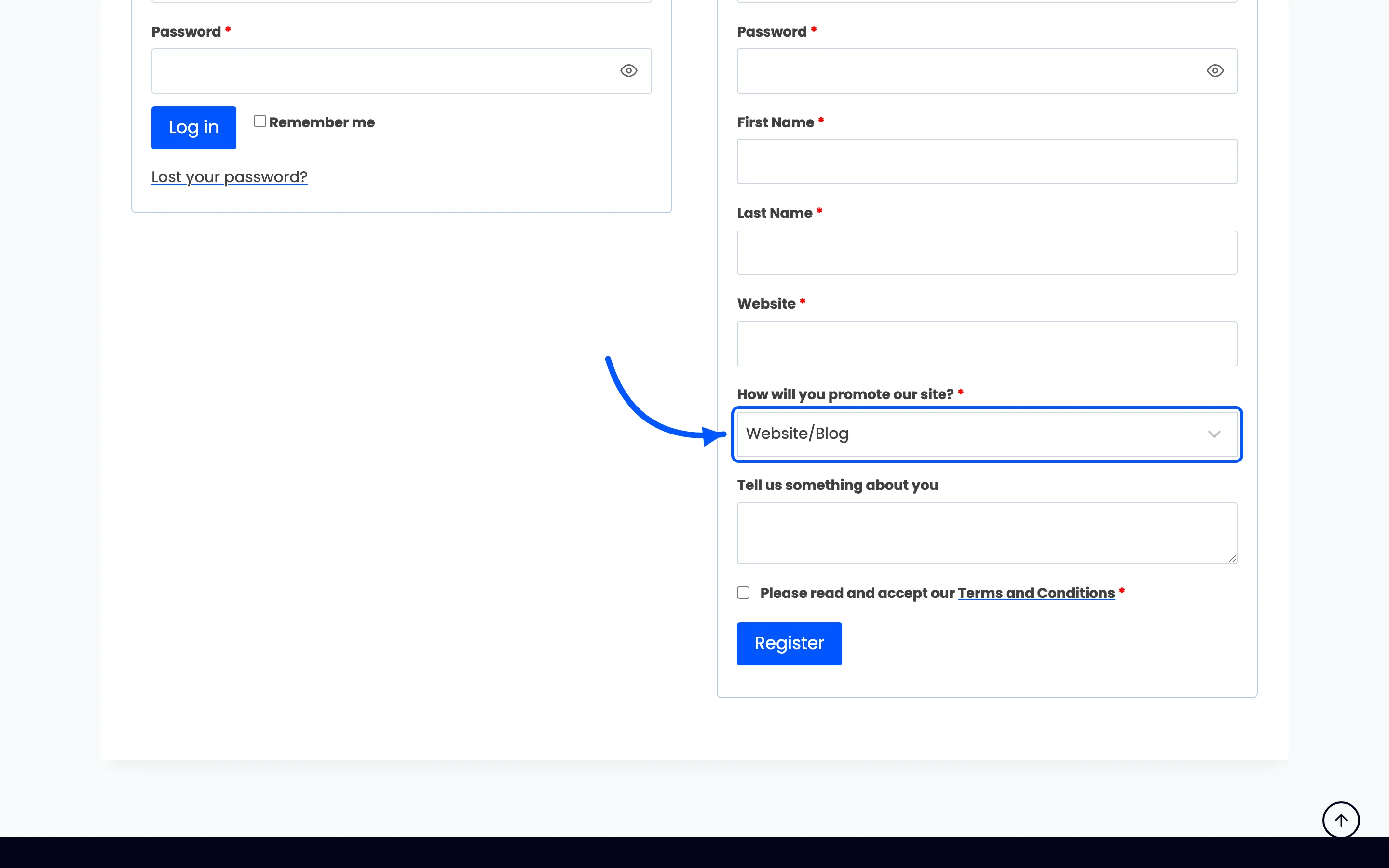 The How will you promote our site field on the signup form