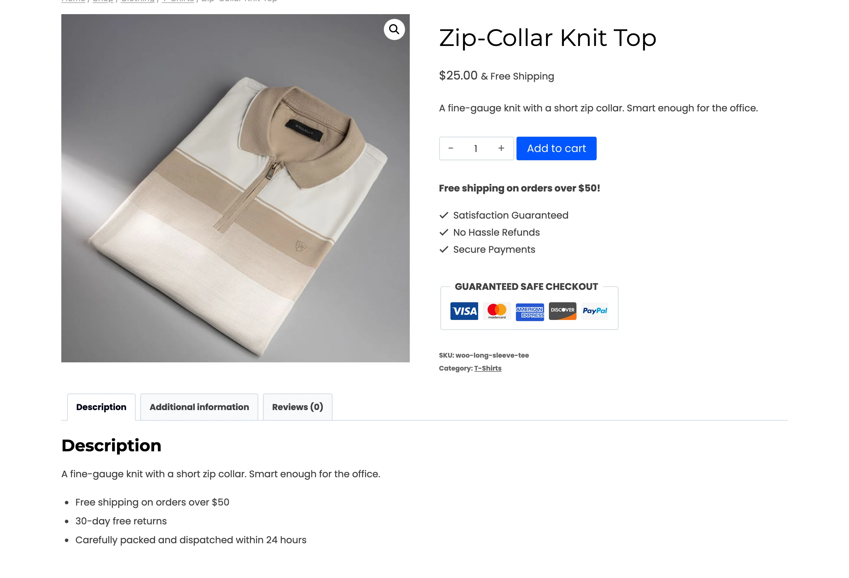 The same product after logging in, with its price and the Add to cart button