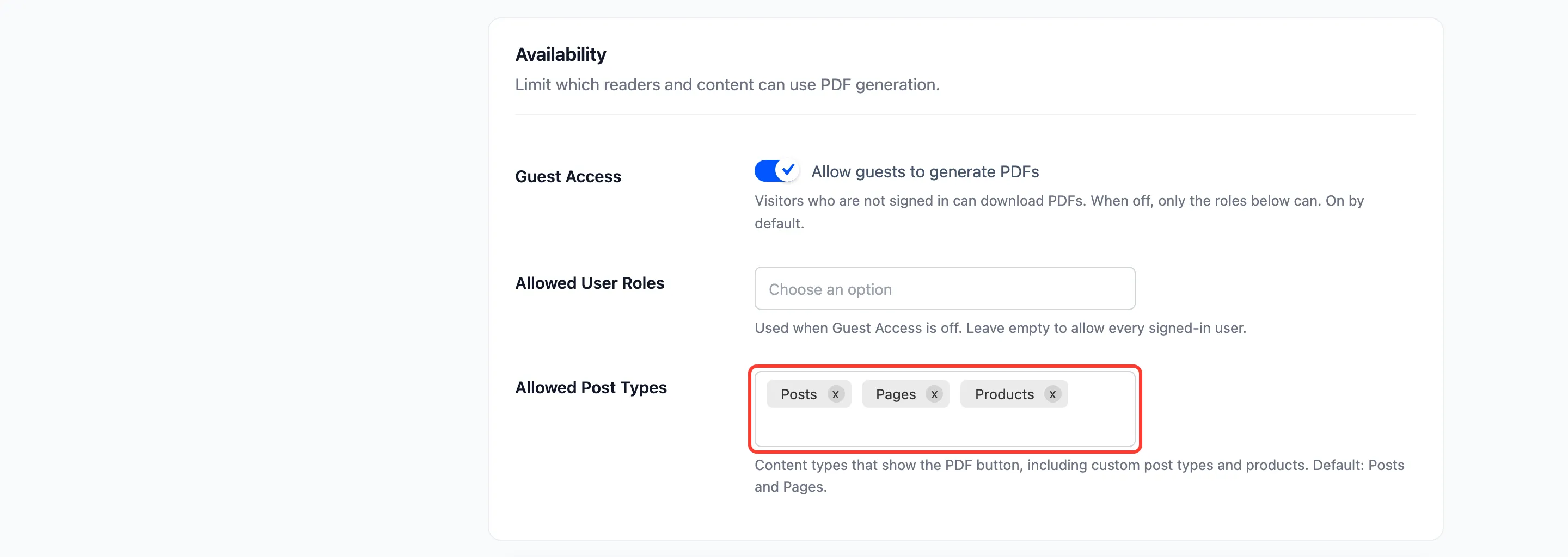 Allowed Post Types with Products added