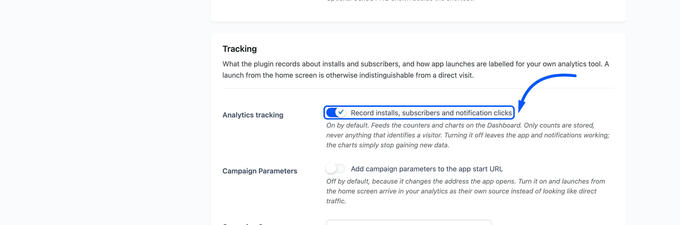 The Analytics tracking switch