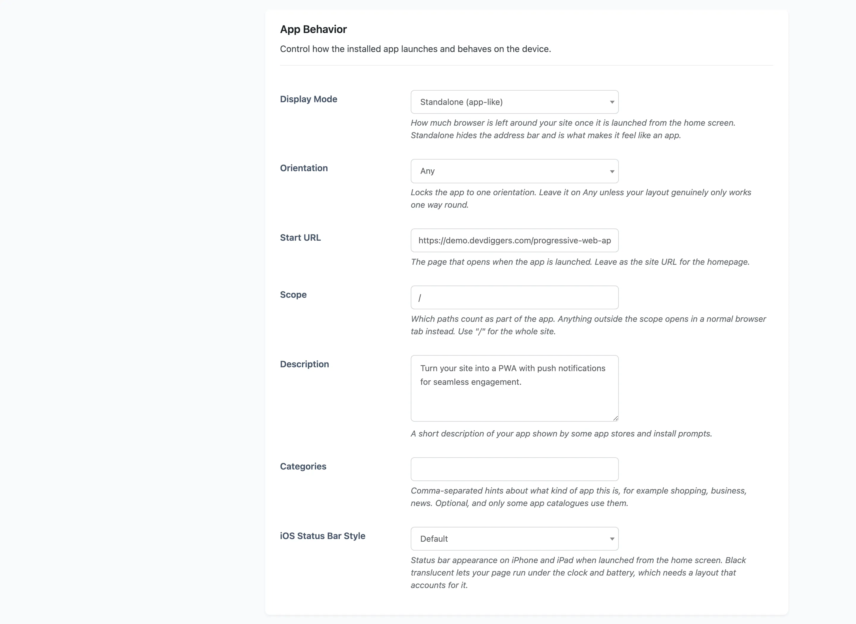 The App Behavior section