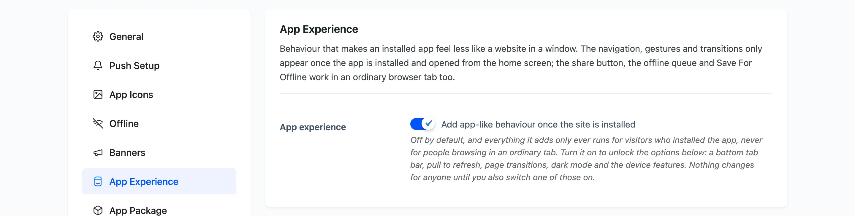 The App Experience section