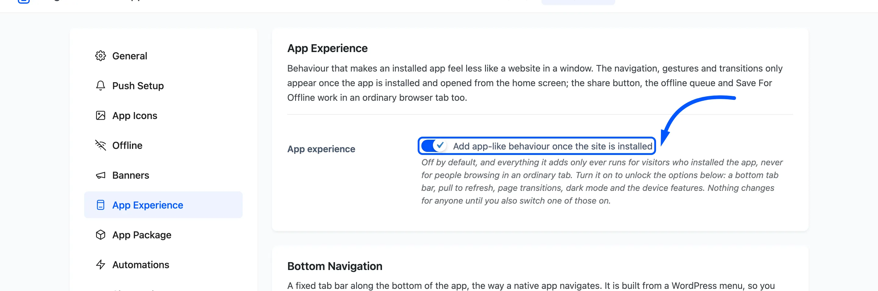 The App experience switch