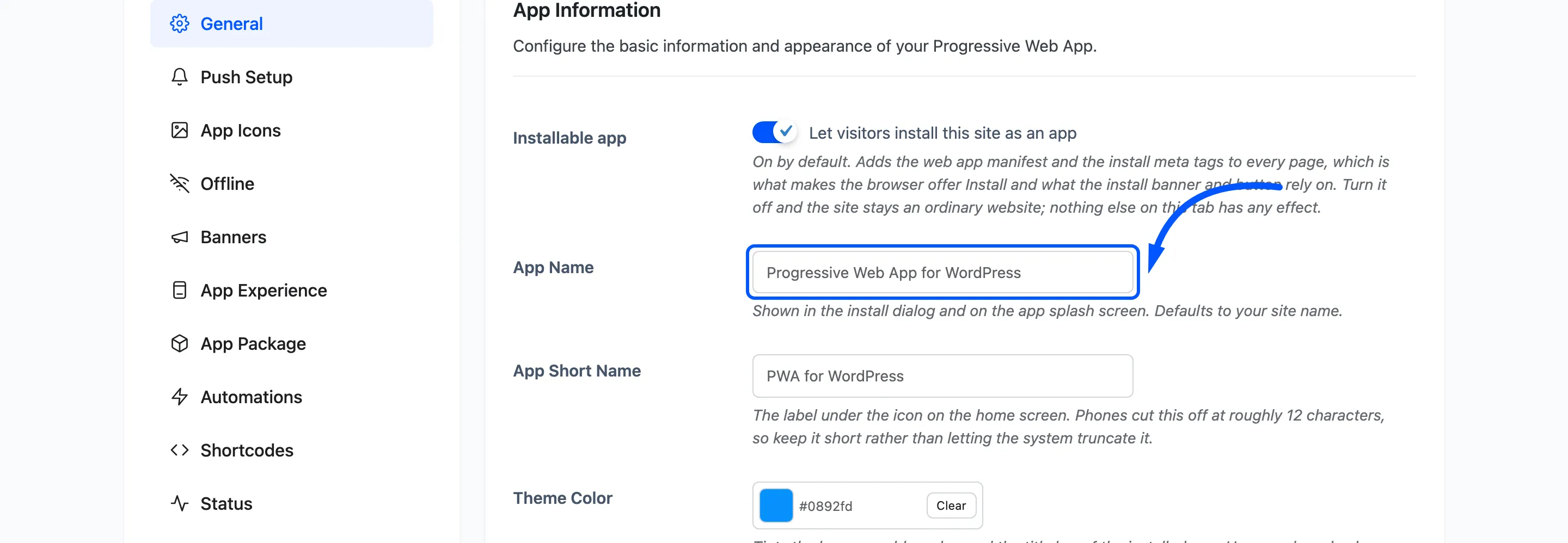 The App Name field