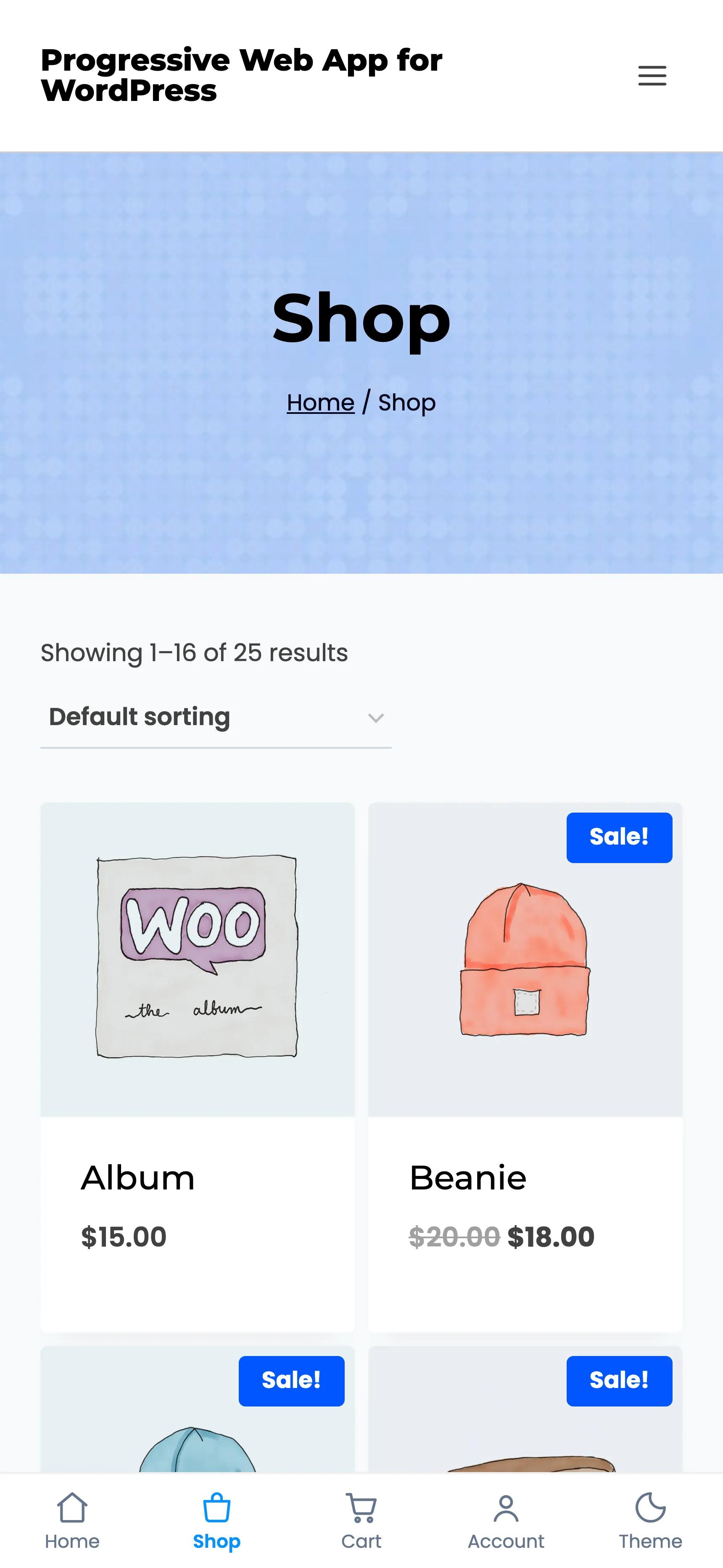 The shop in the installed app on an Android phone