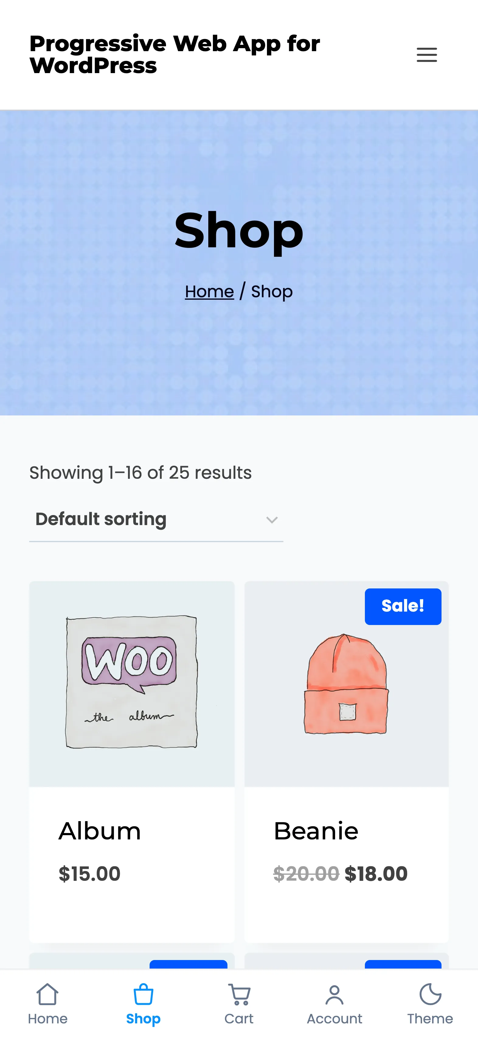 The shop inside the installed app on an iPhone
