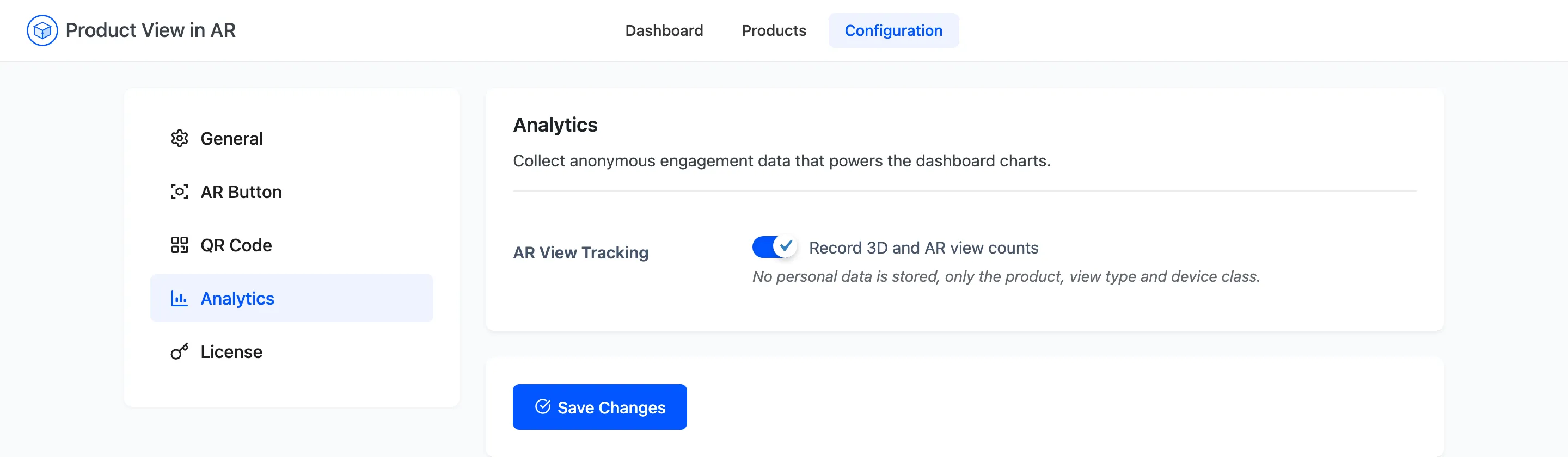 The Analytics tab with its single setting