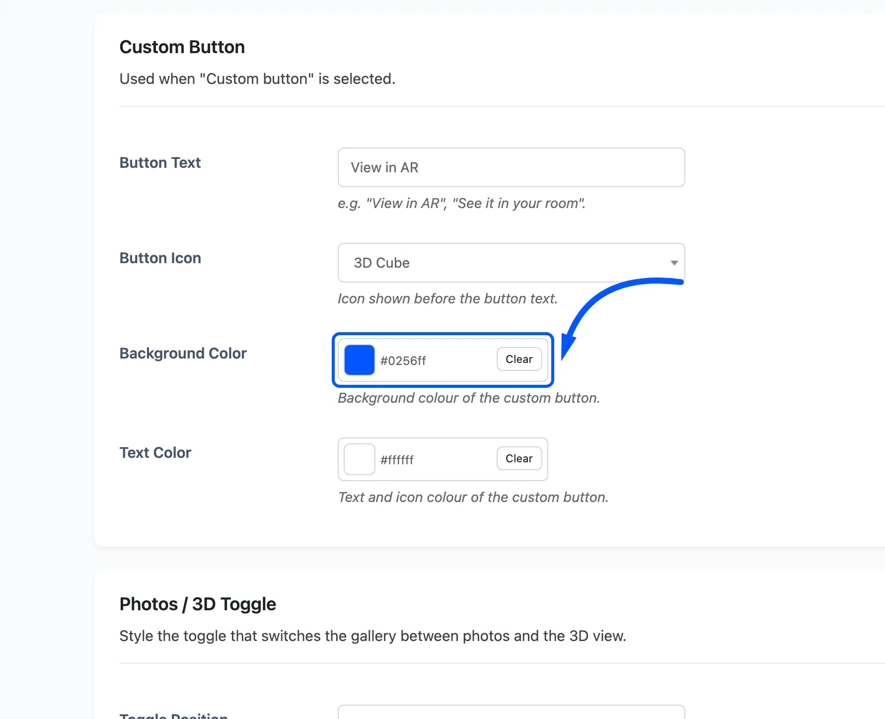 The Background Color picker on the custom button