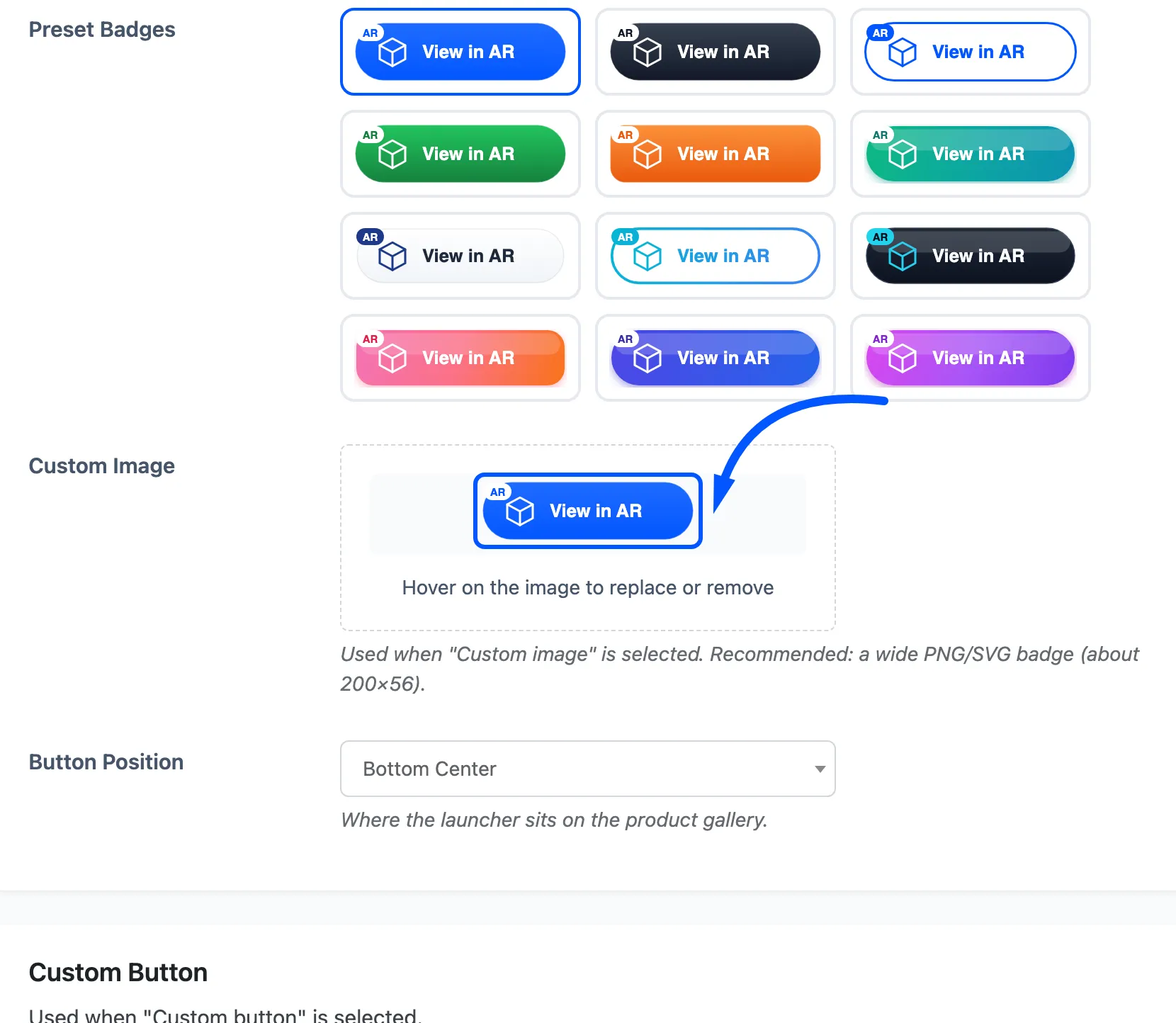 The Custom Image upload field with its preview