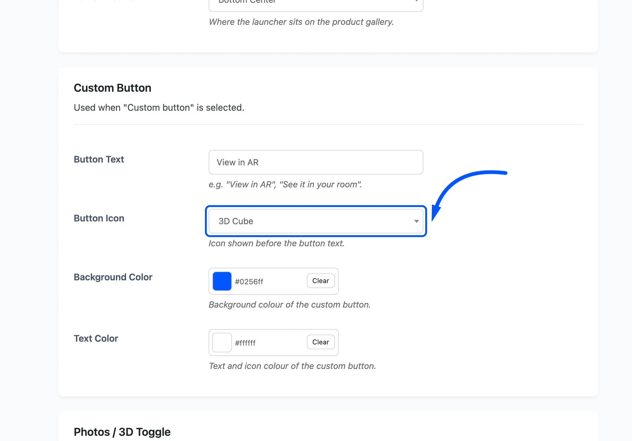 The Button Icon dropdown