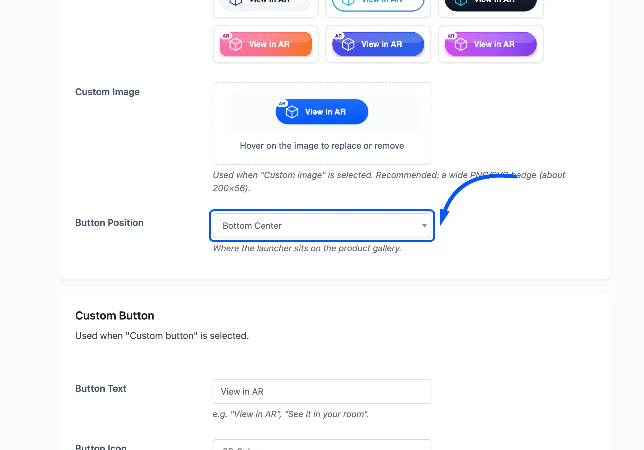 The Button Position dropdown