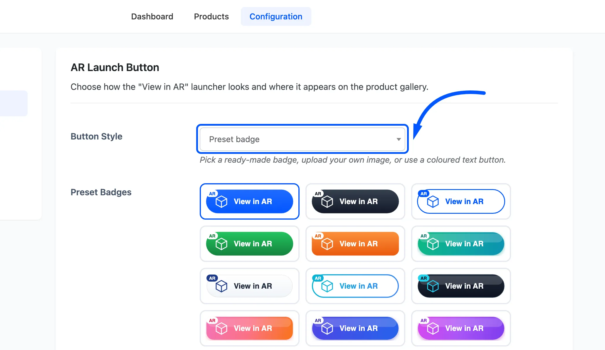 The Button Style dropdown