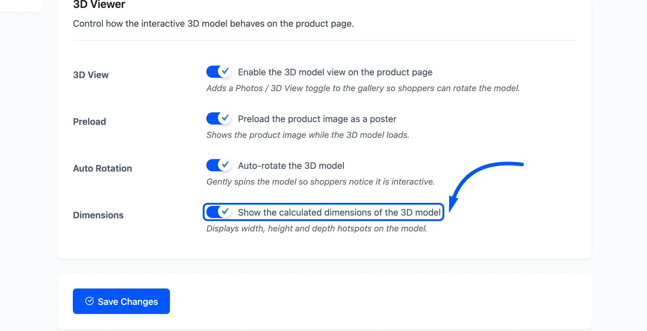 The Dimensions checkbox