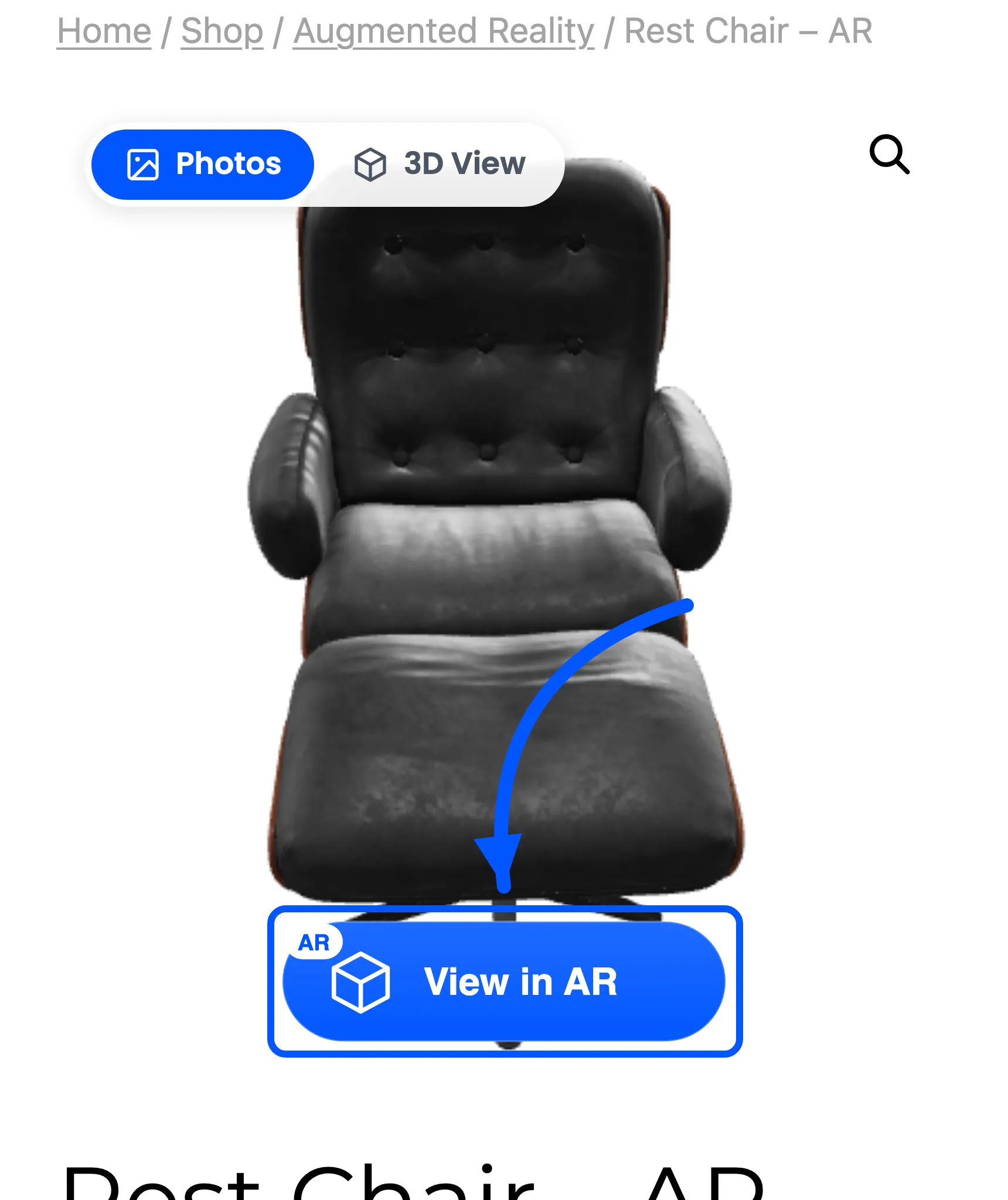 The View in AR button on a phone-width product page