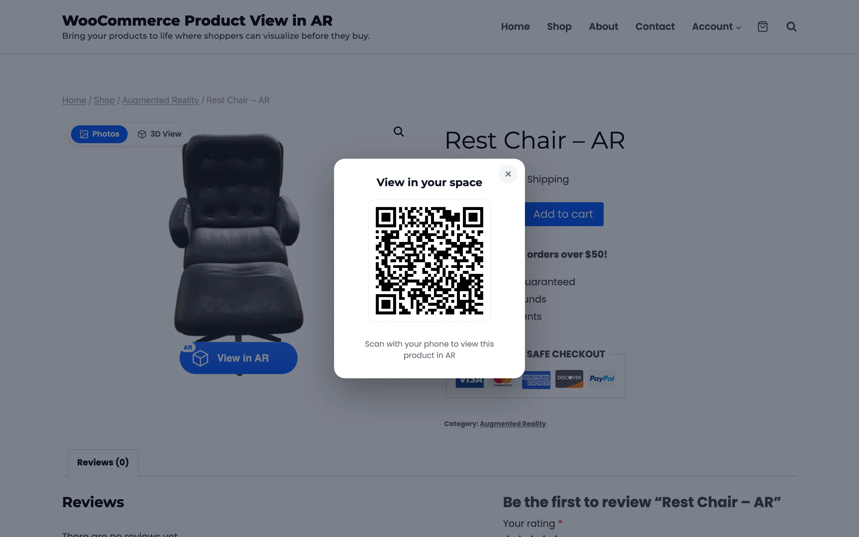 The QR popup a desktop shopper sees, with its heading, code and caption