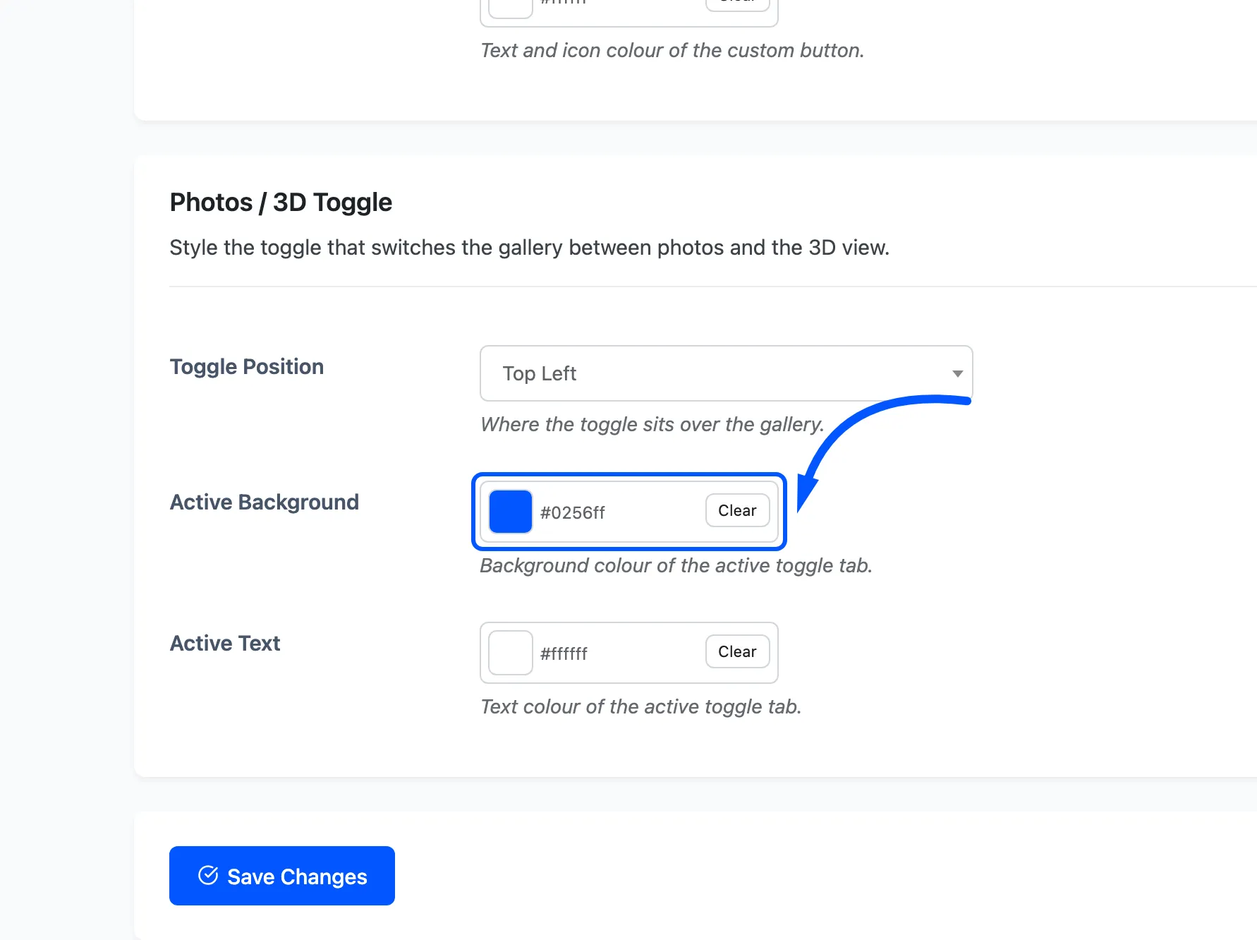 The Active Background colour picker for the toggle