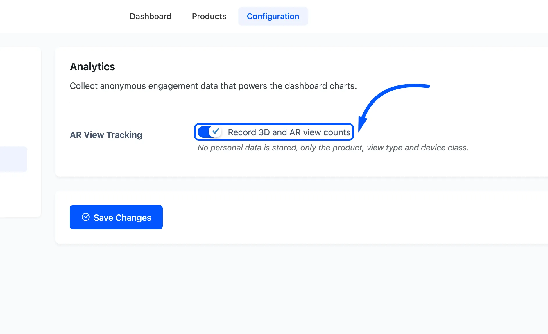 The AR View Tracking checkbox