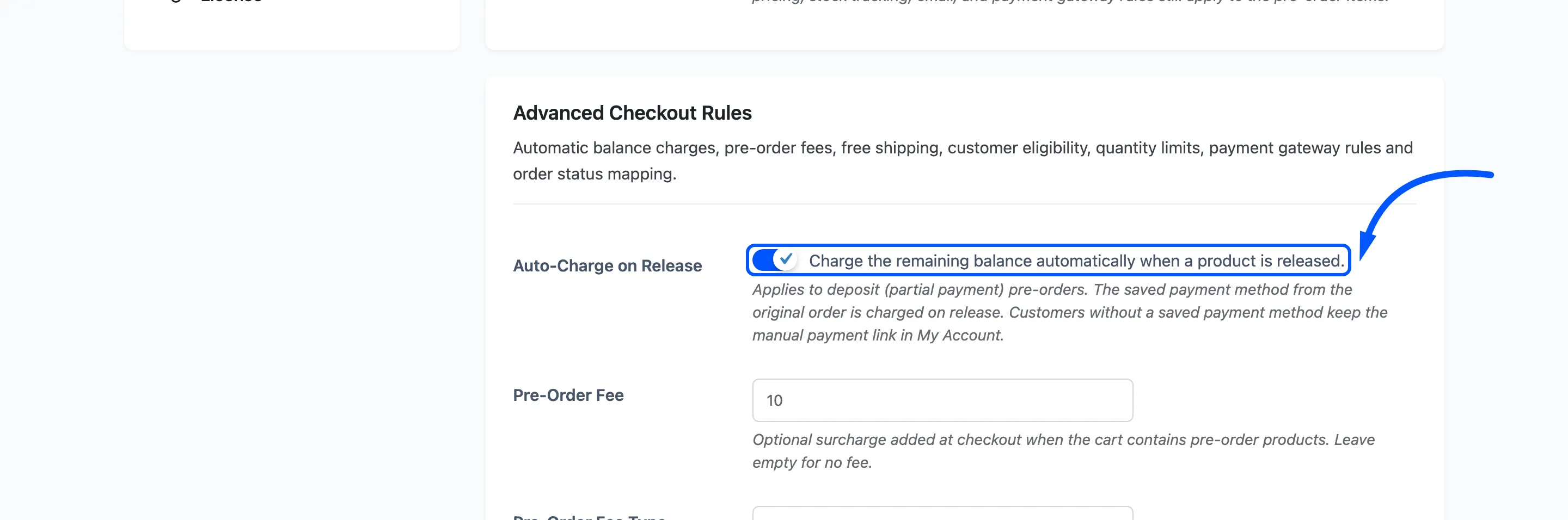 The Auto-Charge on Release field