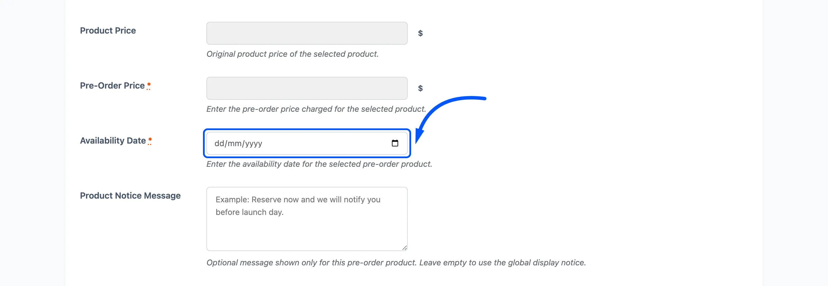 The Availability Date field