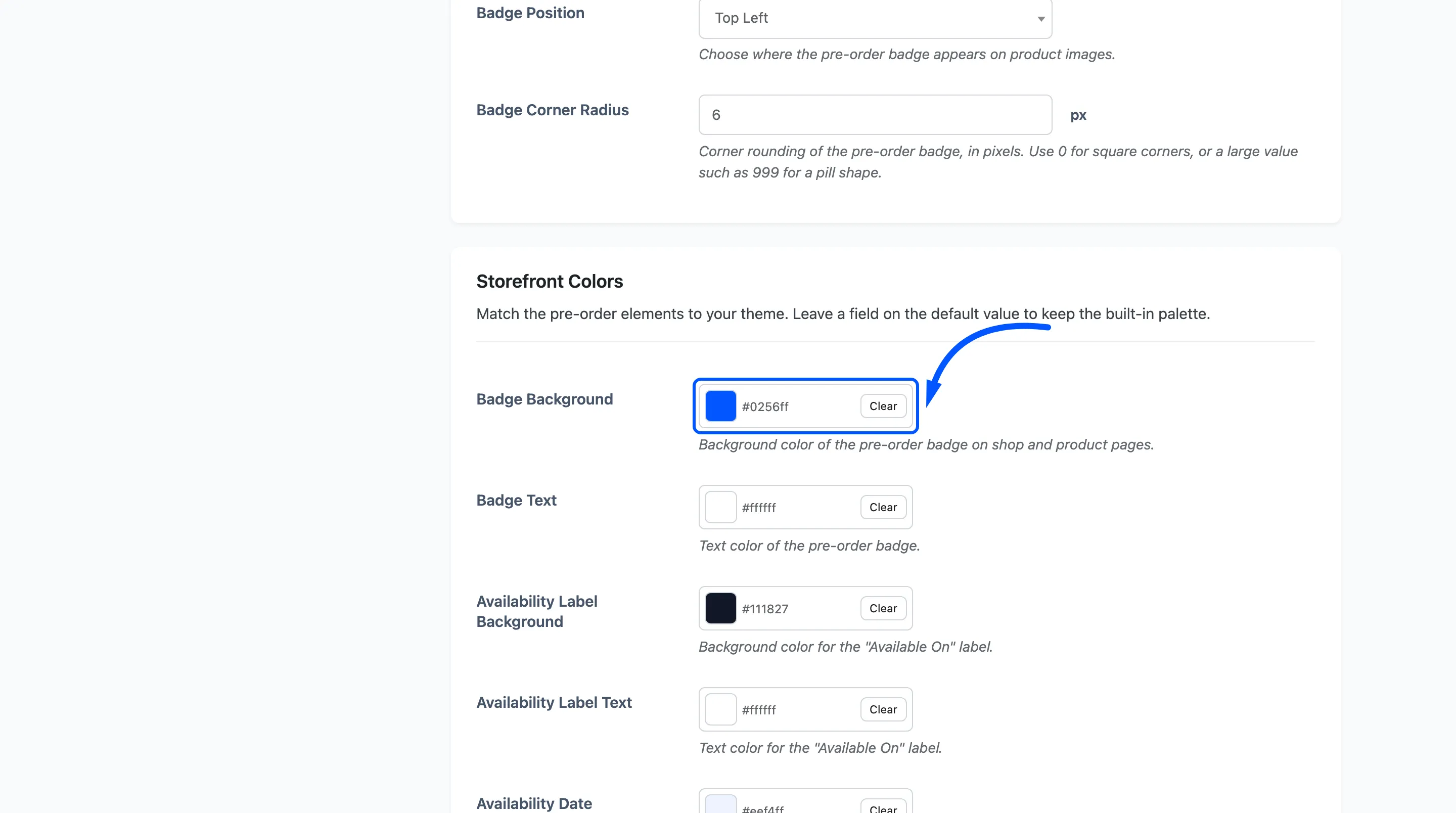A colour picker open on the badge background
