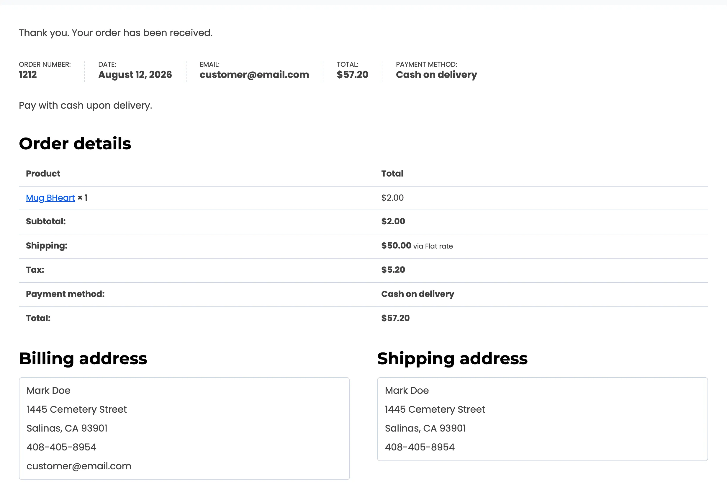 The order confirmation for a paid balance
