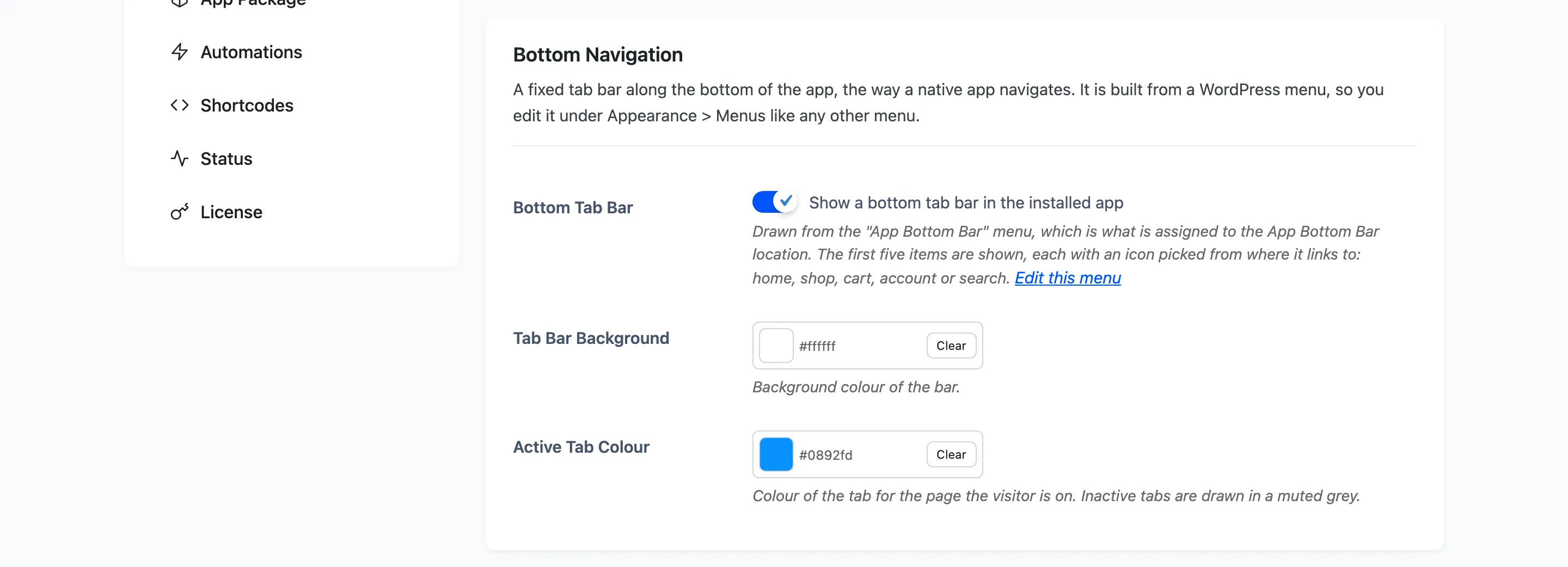 The Bottom Navigation section