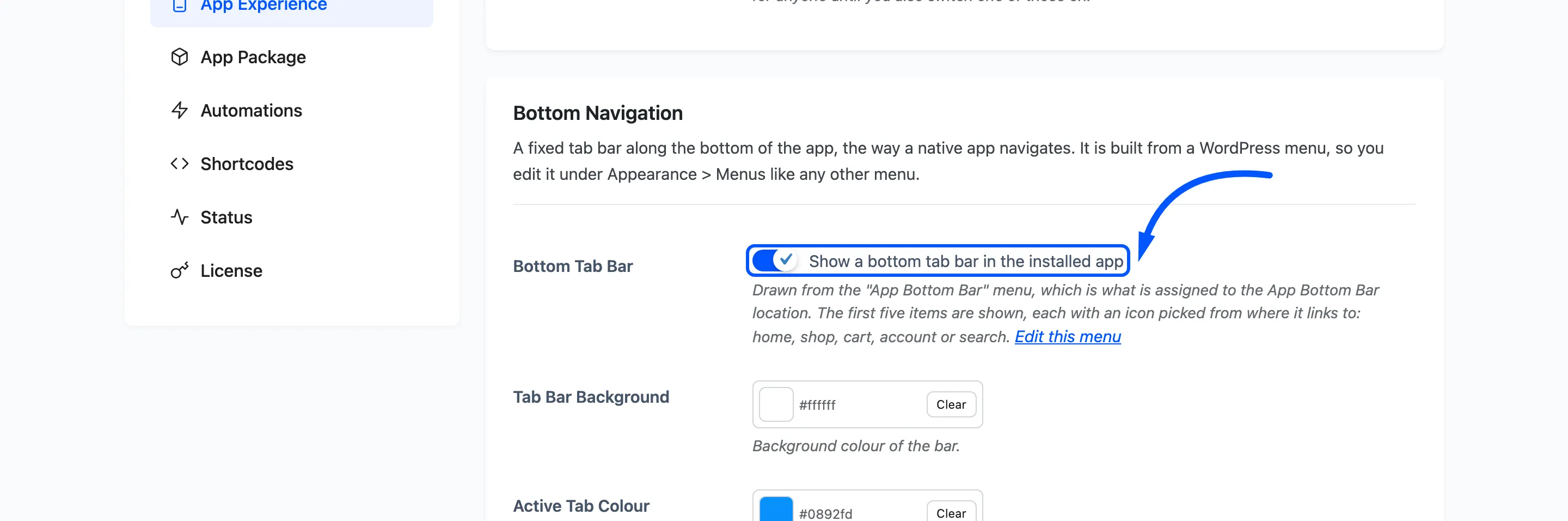The Bottom Tab Bar switch