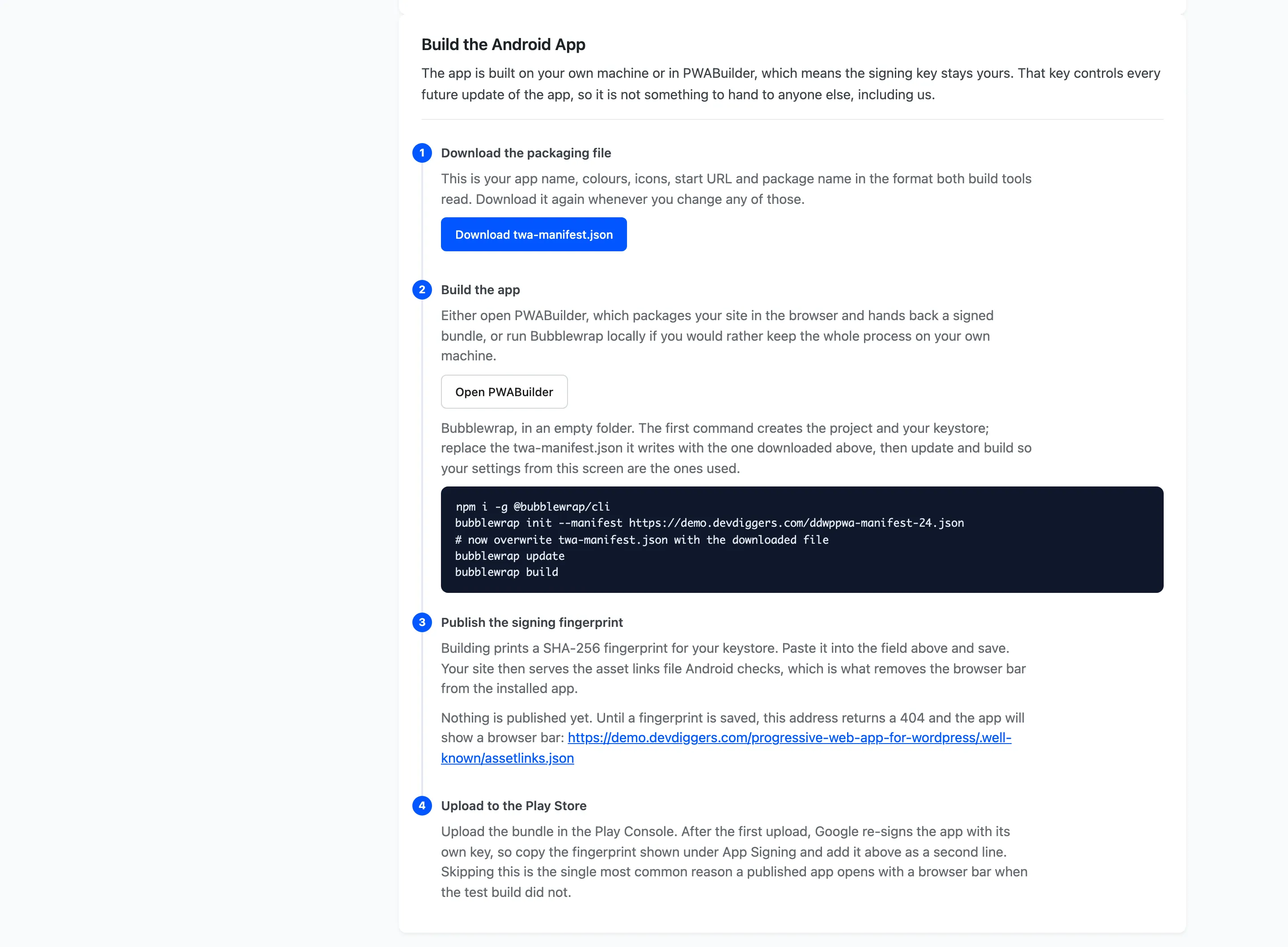 The Build the Android App steps
