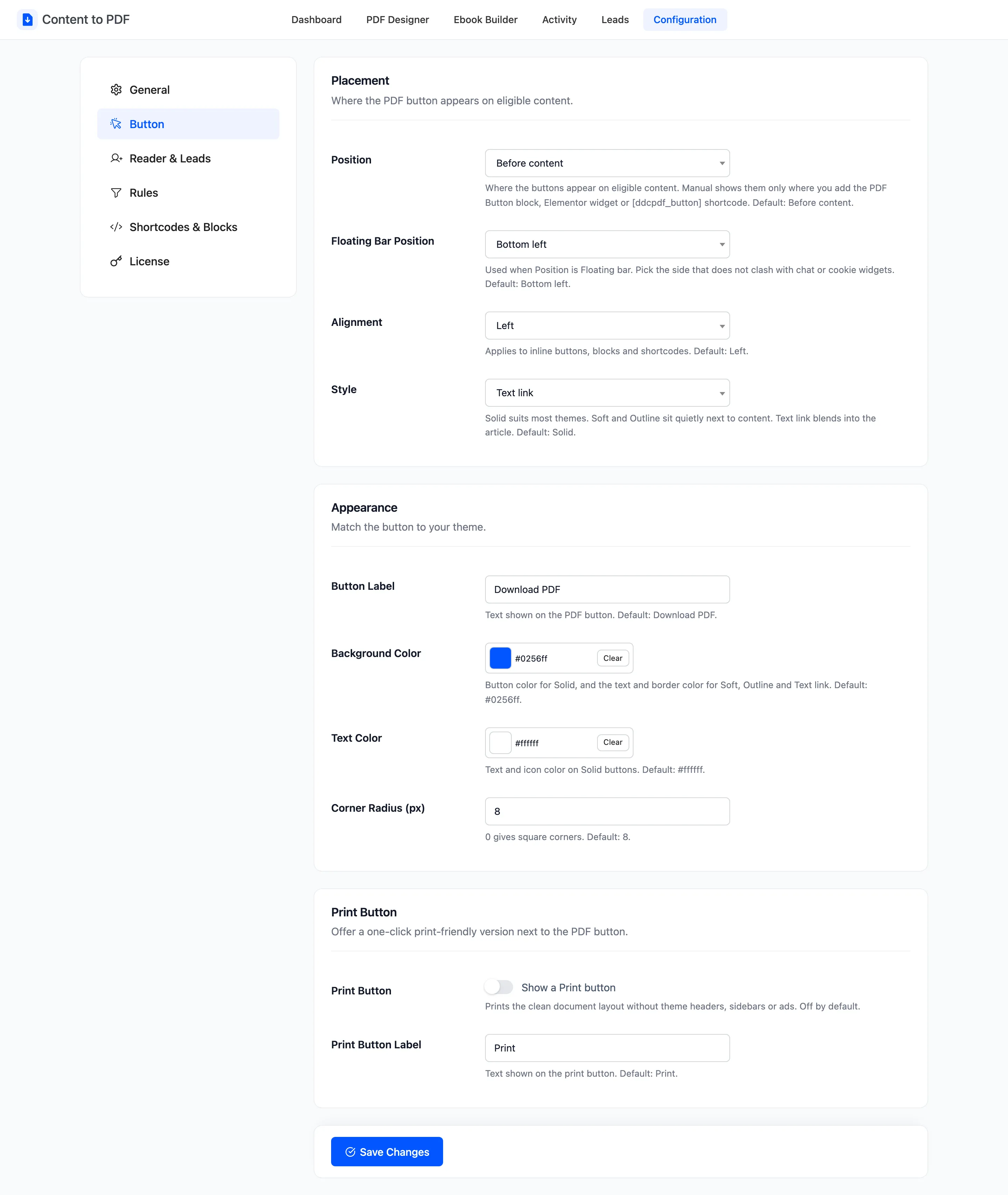 The Button tab