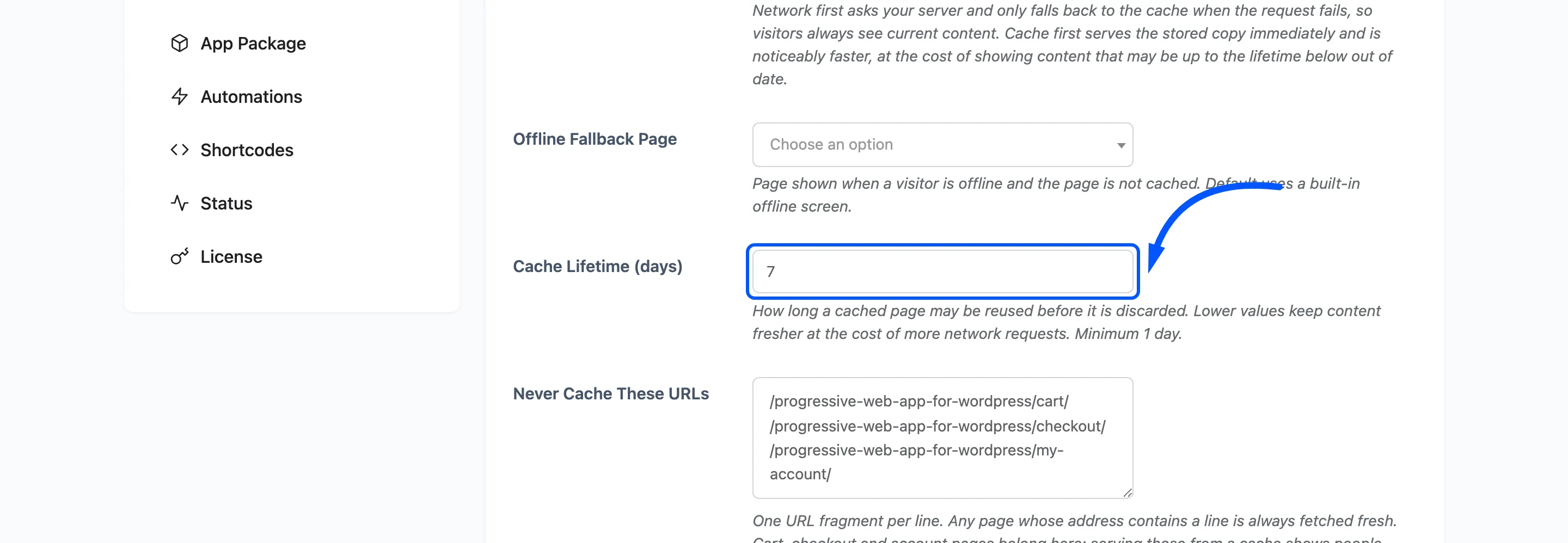 The Cache Lifetime field