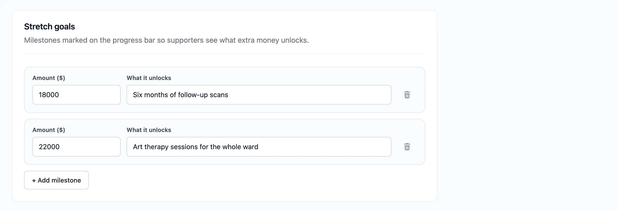 The Stretch goals section