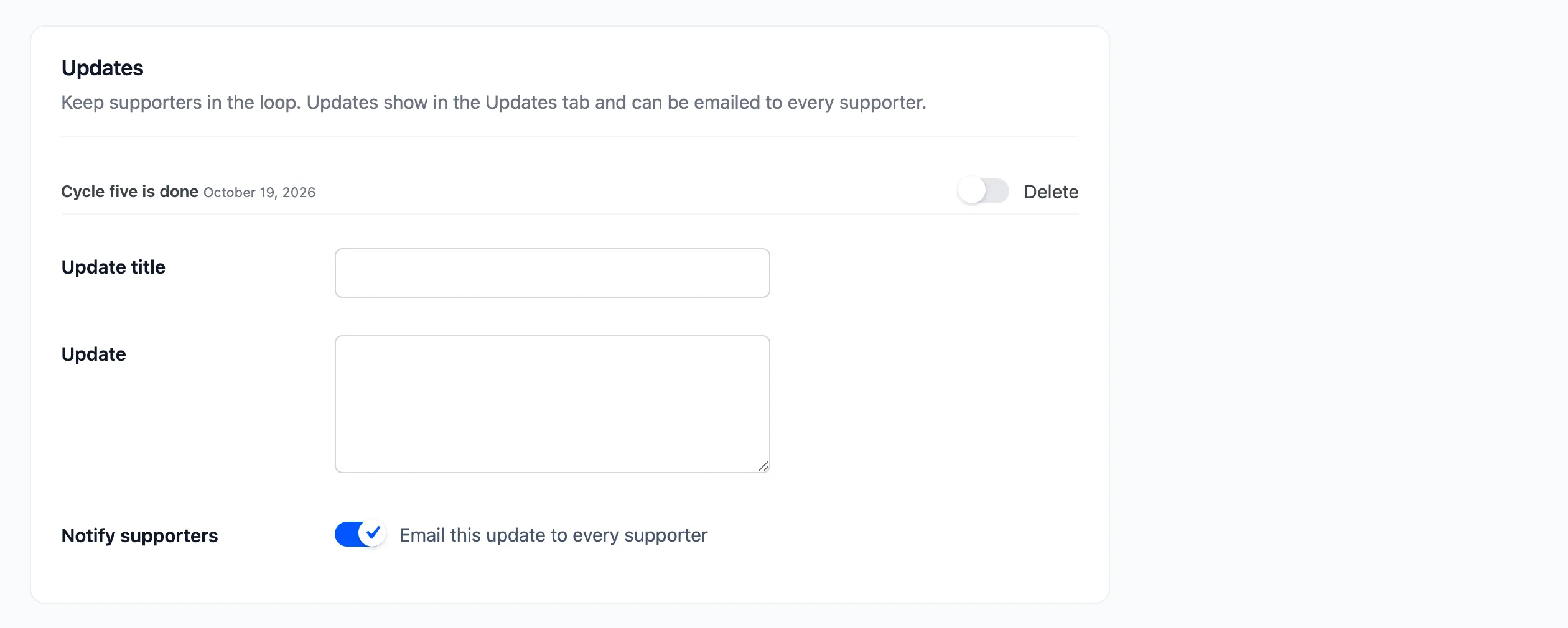 The posted update in the editor