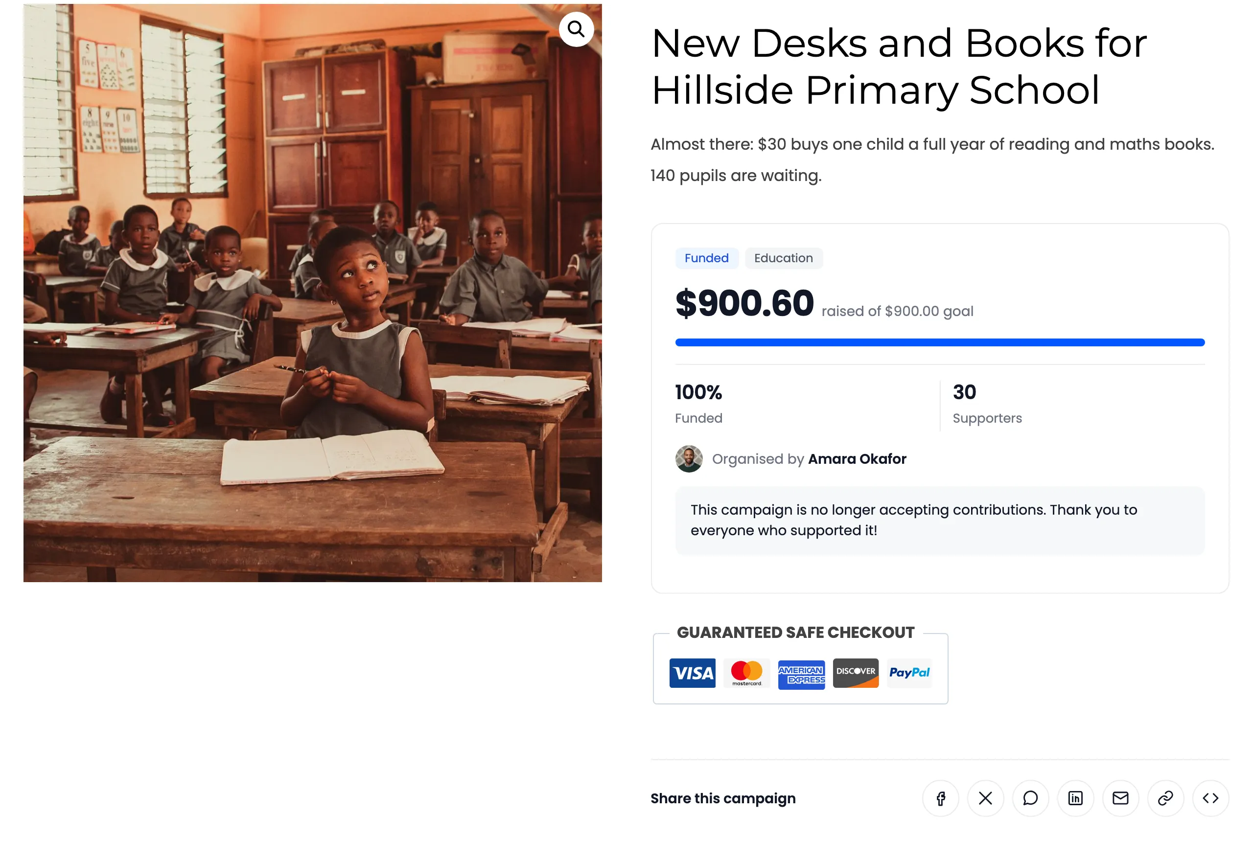 A funded campaign closed by Close on goal