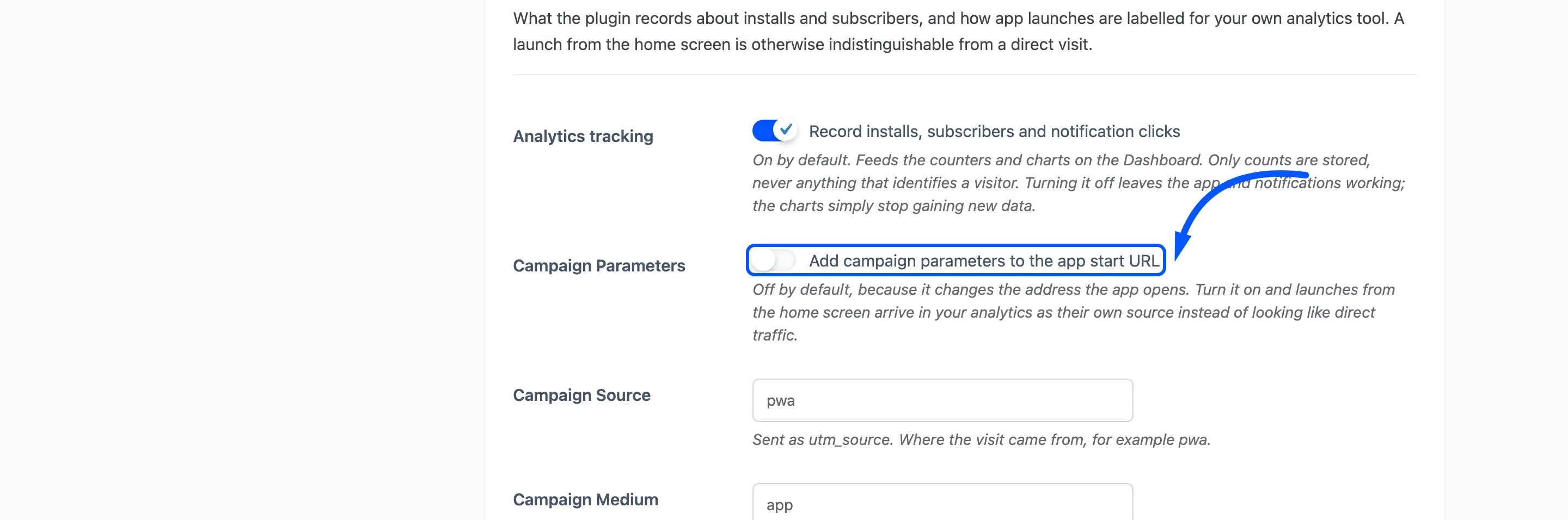 The Campaign Parameters switch
