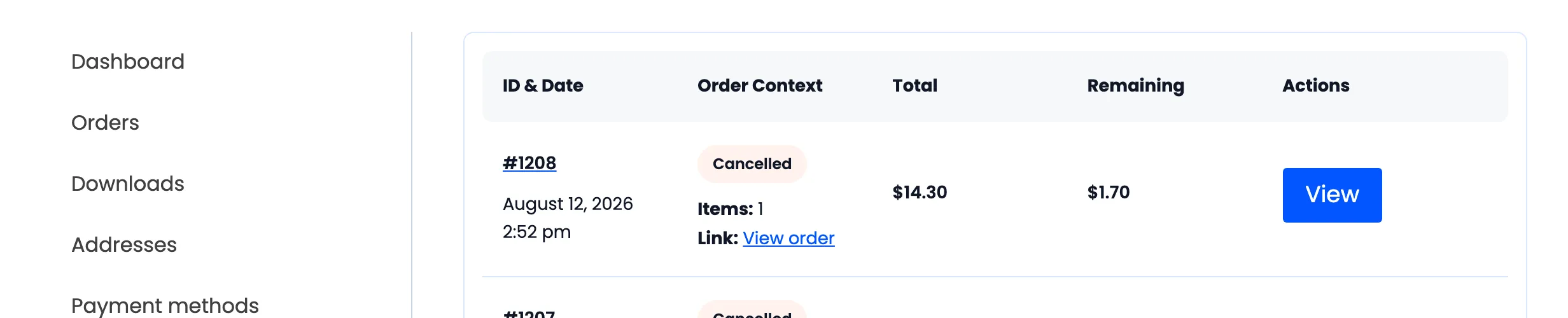 A cancelled pre-order in the customer’s list