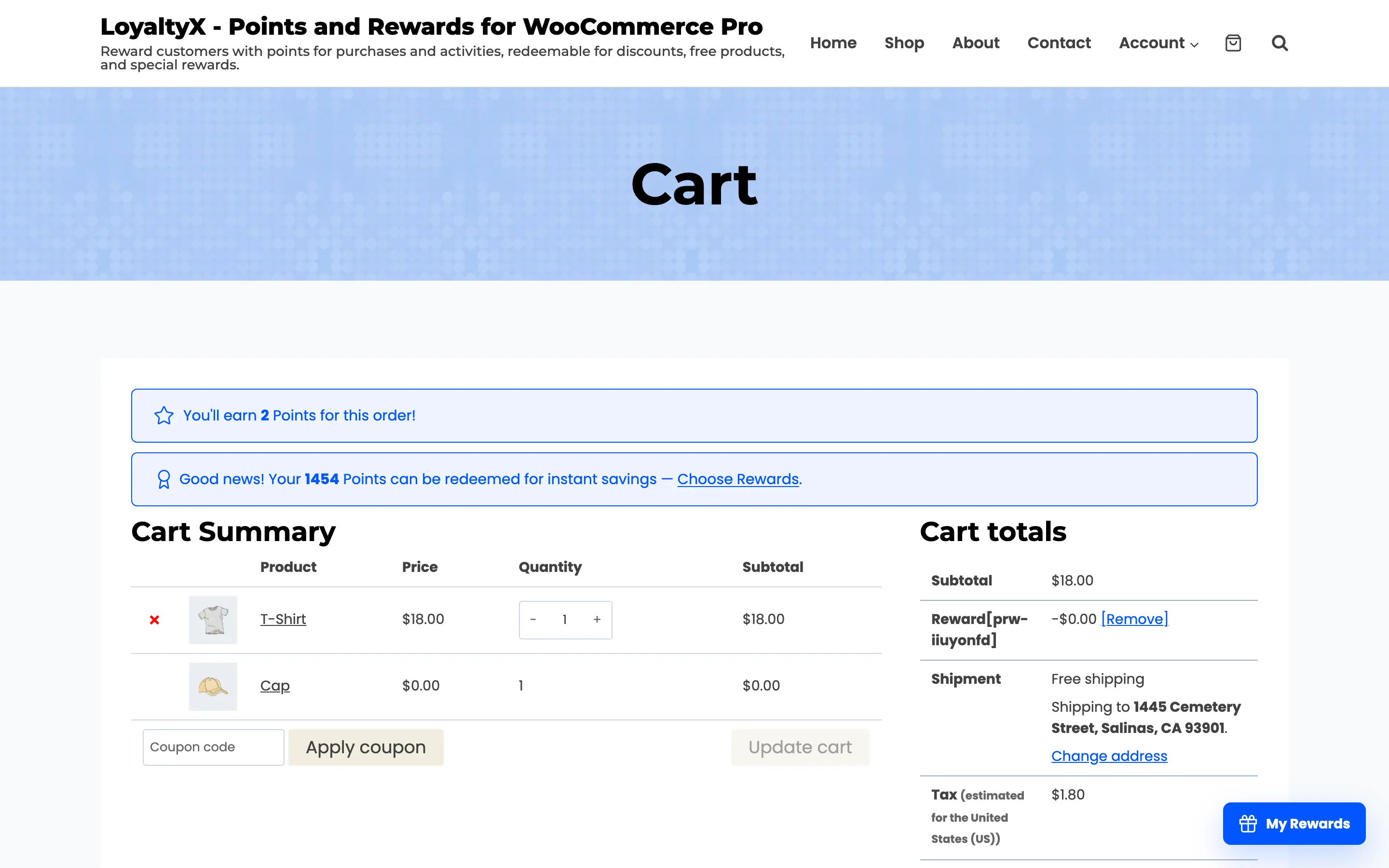 The cart with the Buy product at full price and the Get product added free