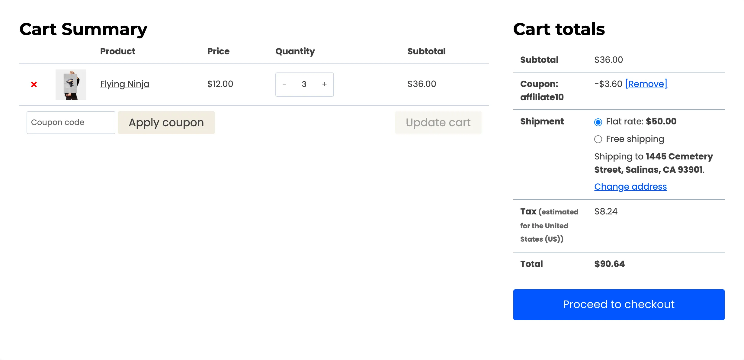 A cart reached through an affiliate coupon link, with the discount already applied
