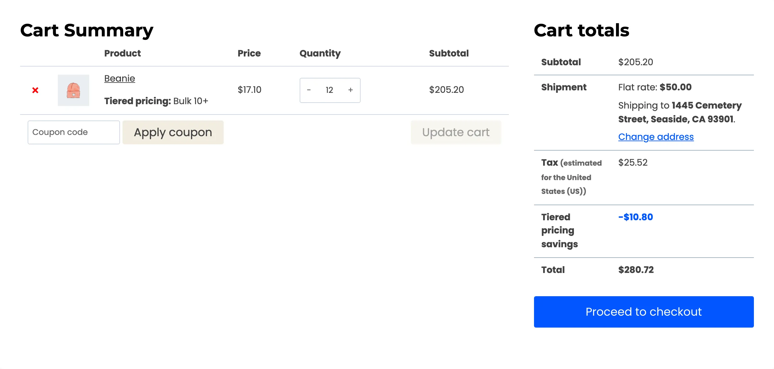 The cart with only the tier price shown