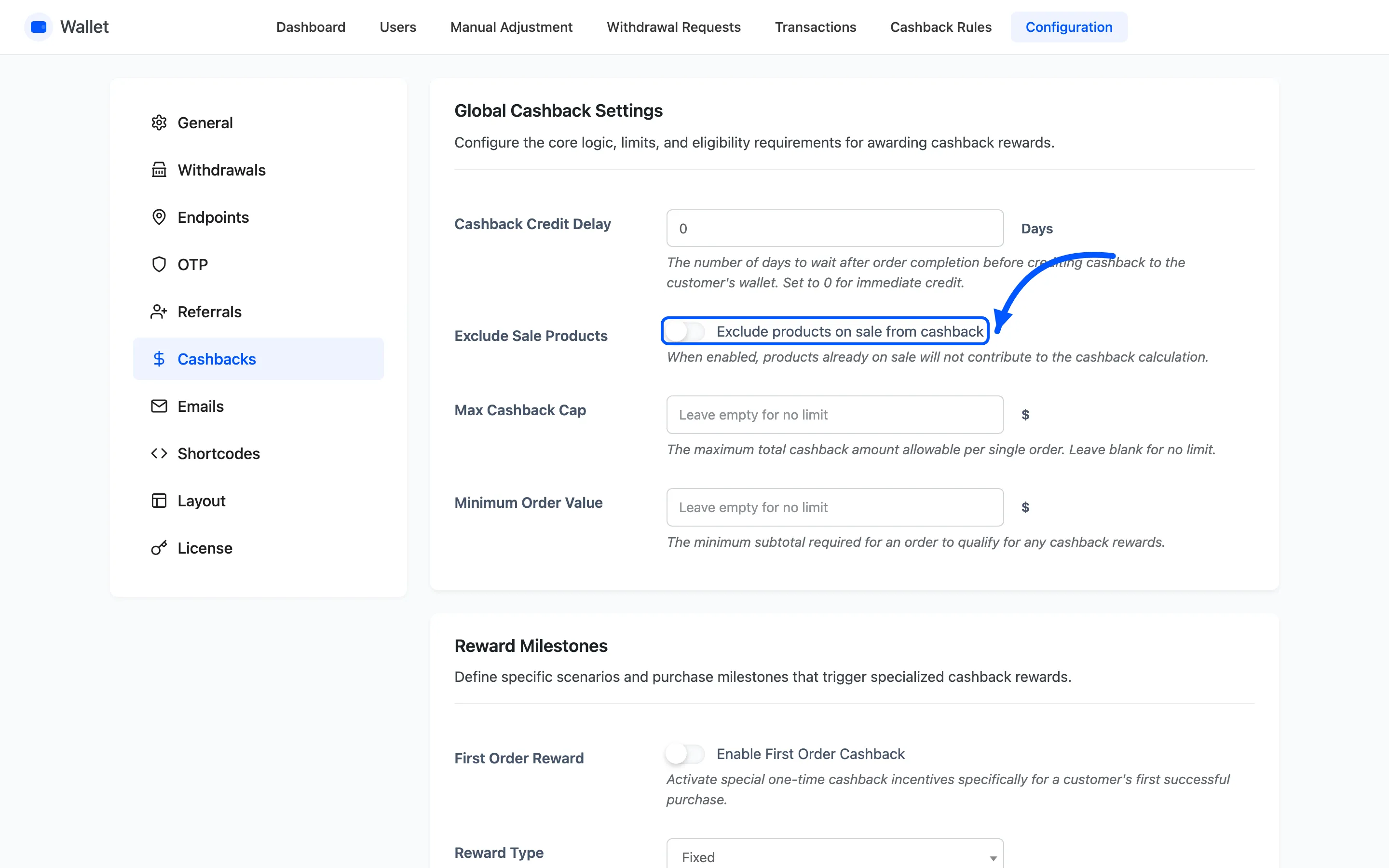 The Exclude Sale Products checkbox