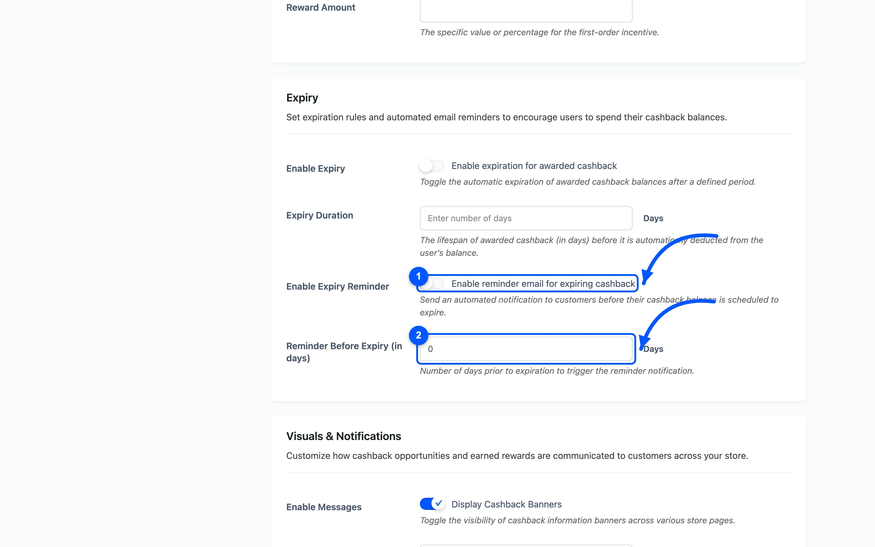 The expiry reminder fields