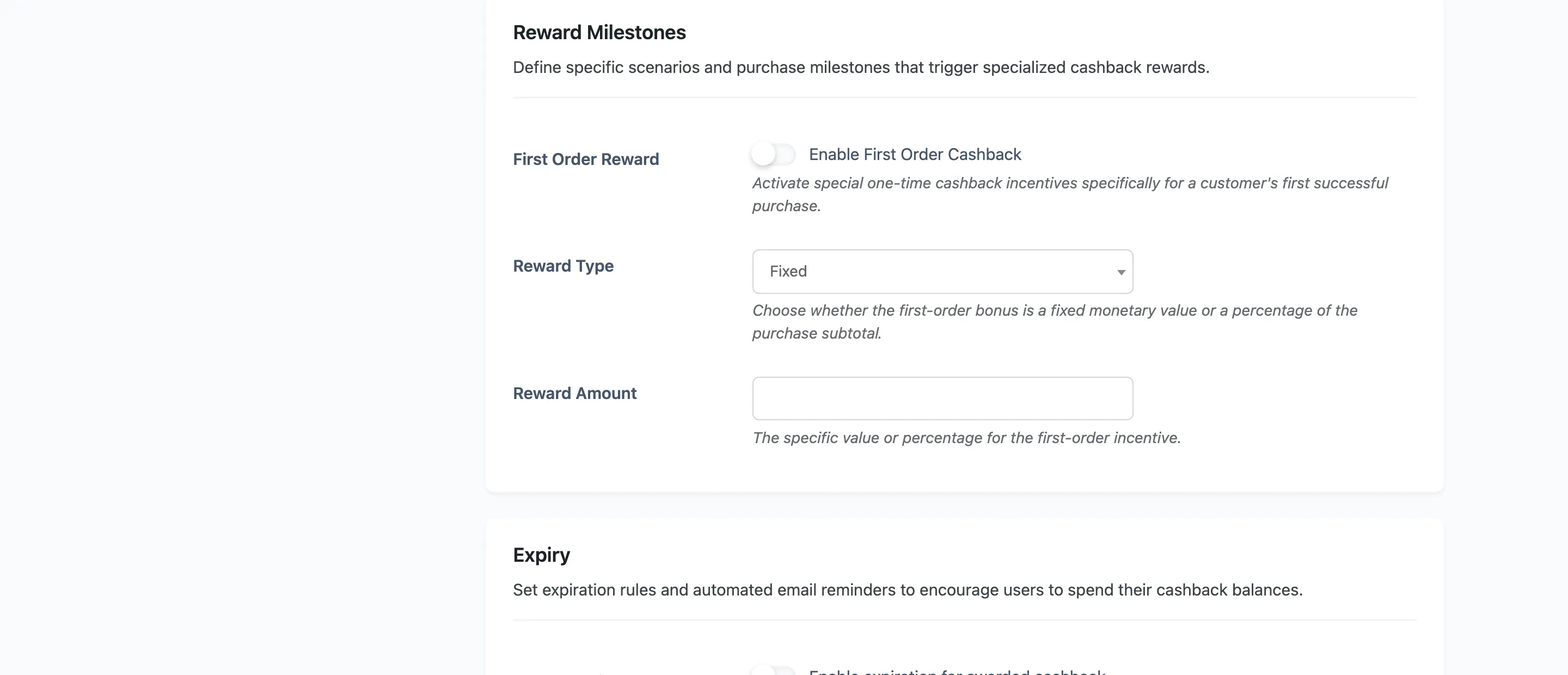 The Reward Milestones section