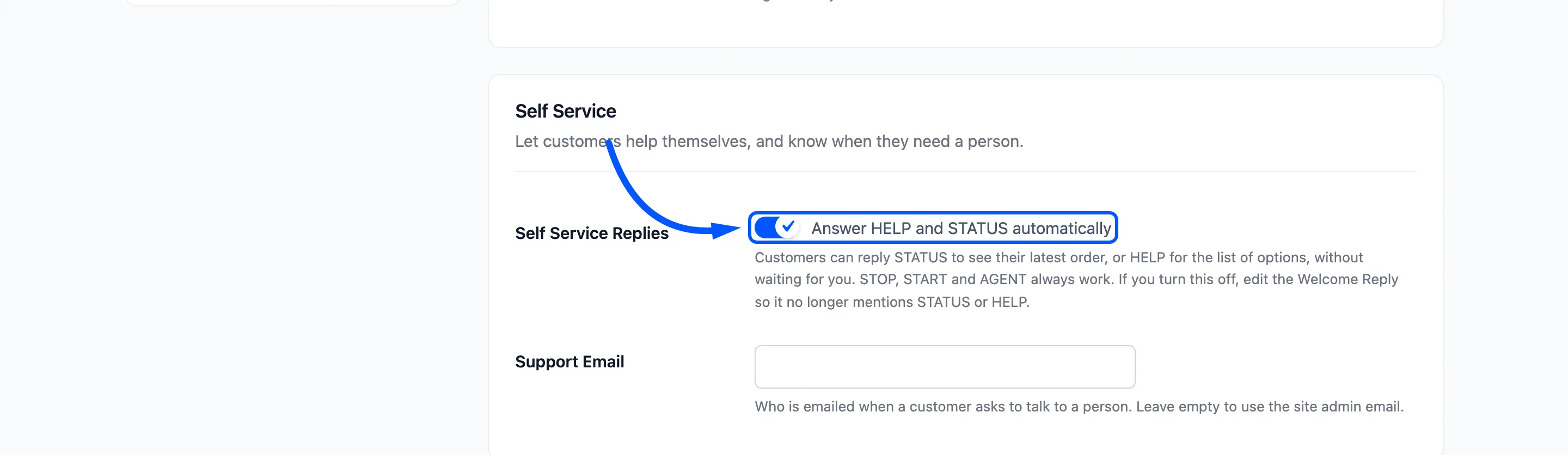The Self Service Replies checkbox boxed on the Chat Assistant tab