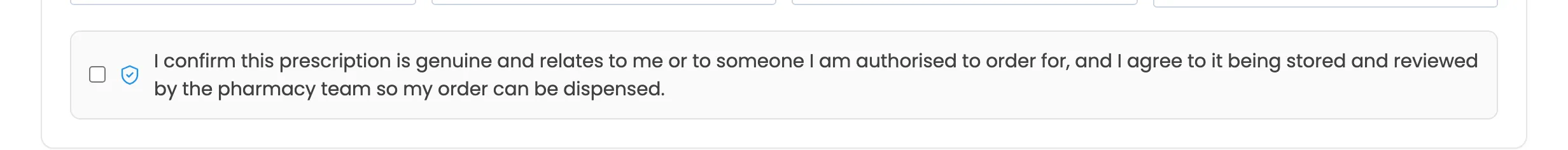 The consent statement with its checkbox under the prescription box