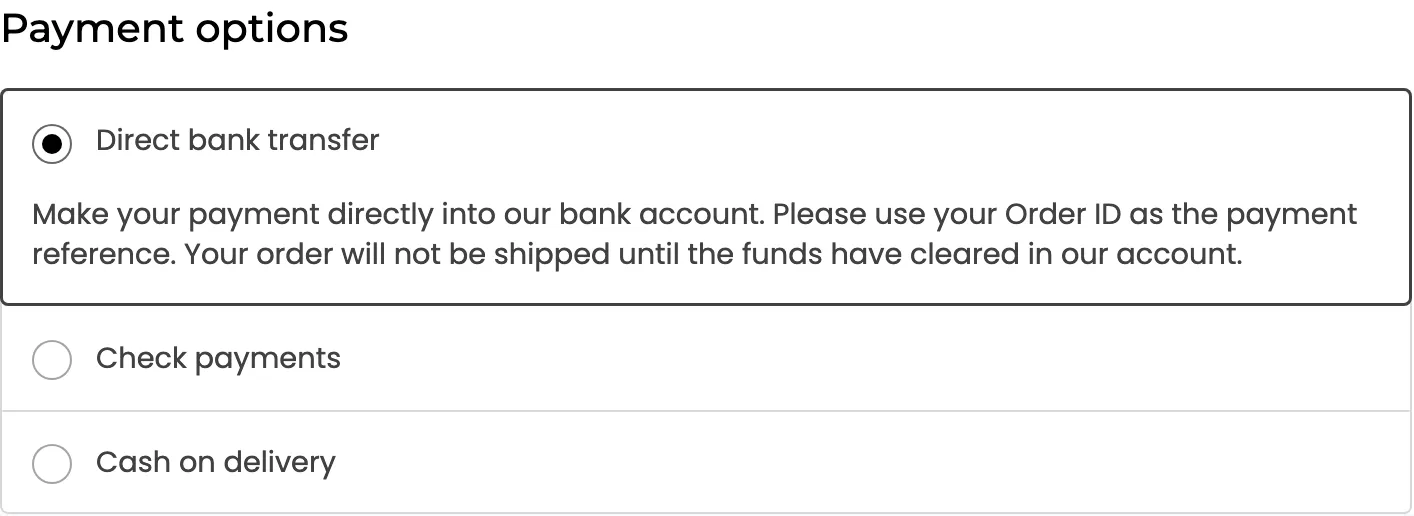 The checkout payment options with the Wallet method absent