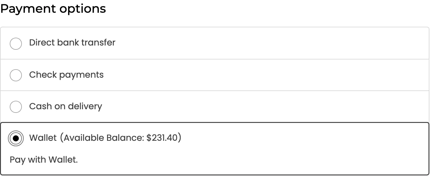 The Wallet method selected in the payment options