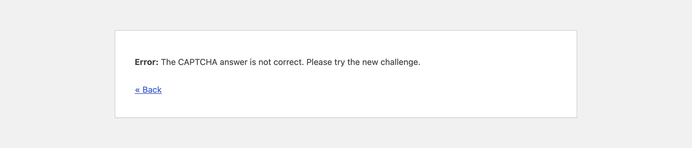 WordPress’s error page after a failed comment CAPTCHA