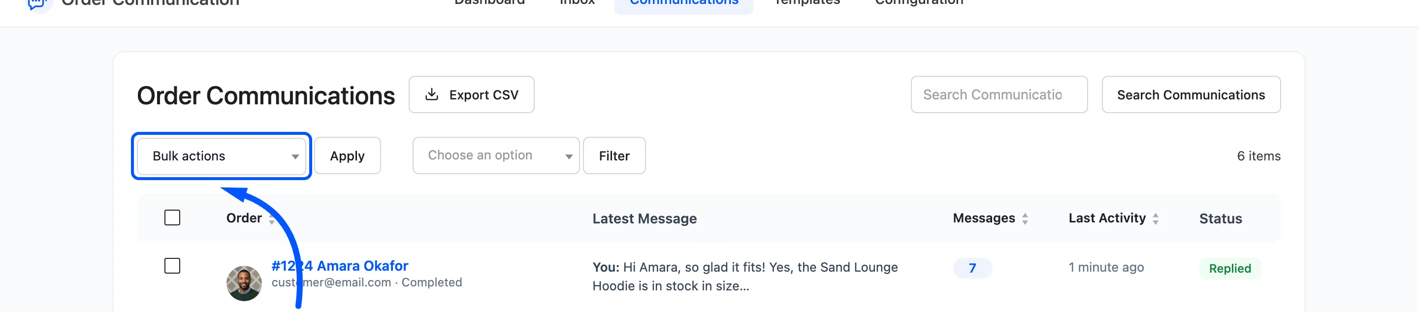The Bulk actions menu