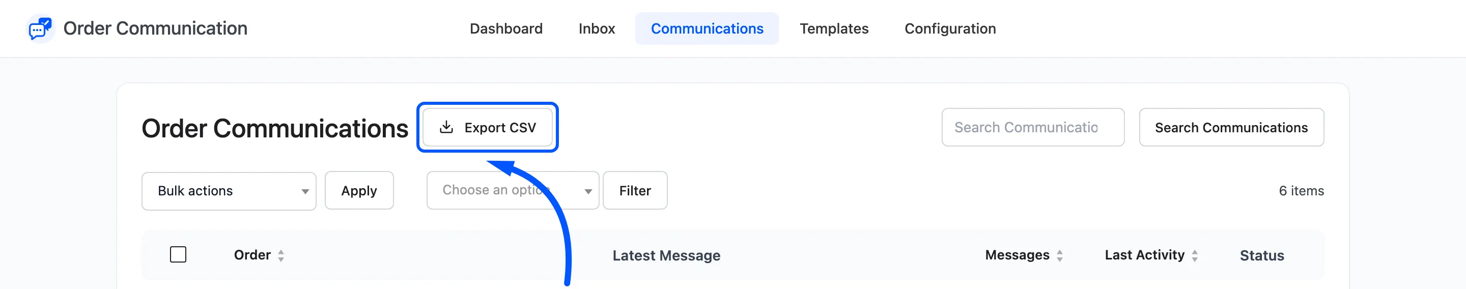 The Export CSV button