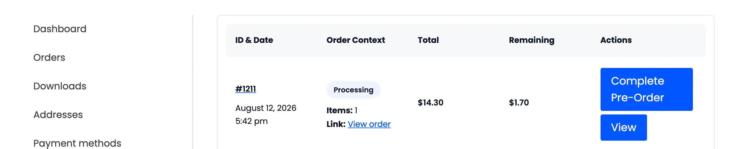 The Complete Pre-Order action on a released deposit pre-order